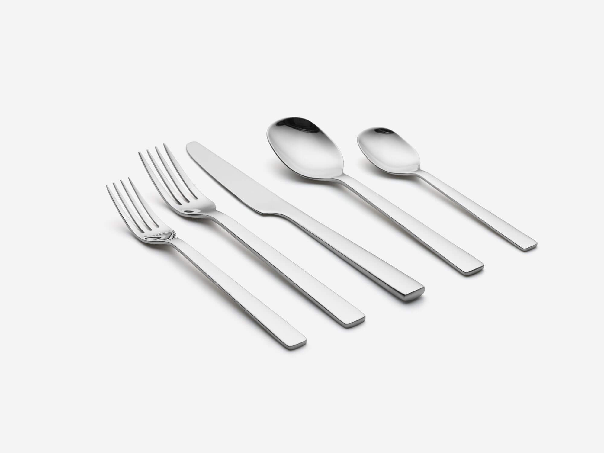 Top view of stainless steel flatware set